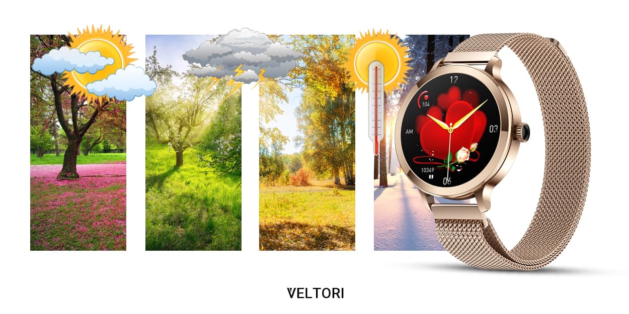 Smartwatch Damski Veltori VT340-1 Złota Bransoleta + Różowy Pasek Silikonowy
