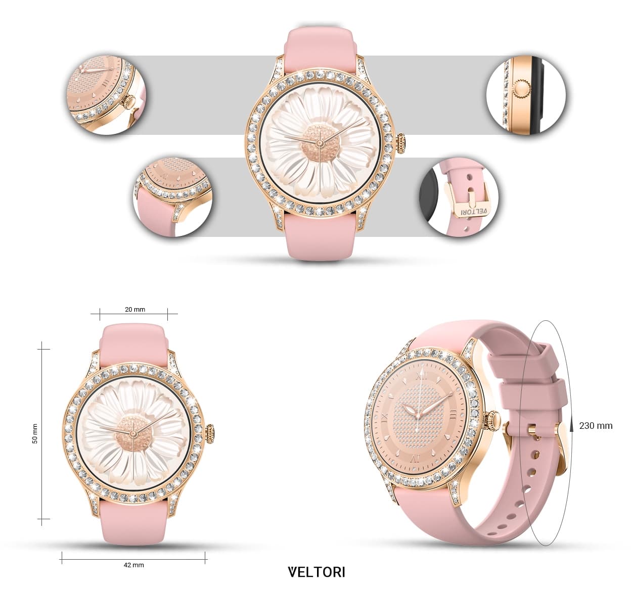 Smartwatch Damski Veltori VT360-1 Różowy Pasek Silikonowy